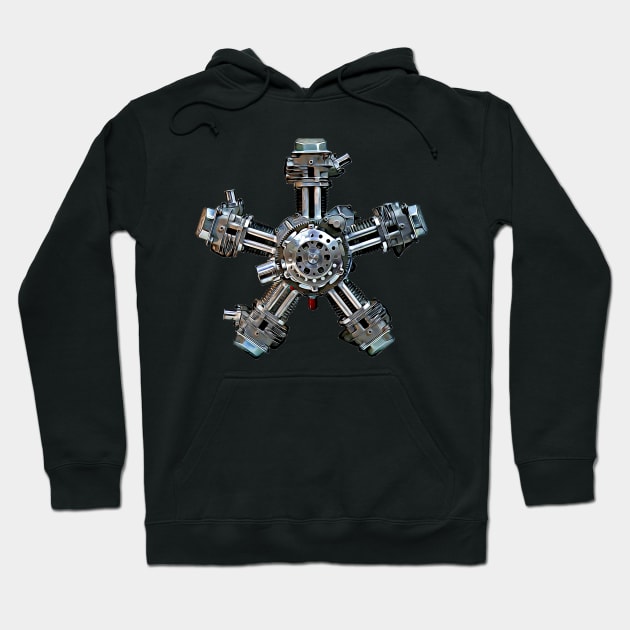 Radial Engine Cartoon Hoodie by Auto-Prints